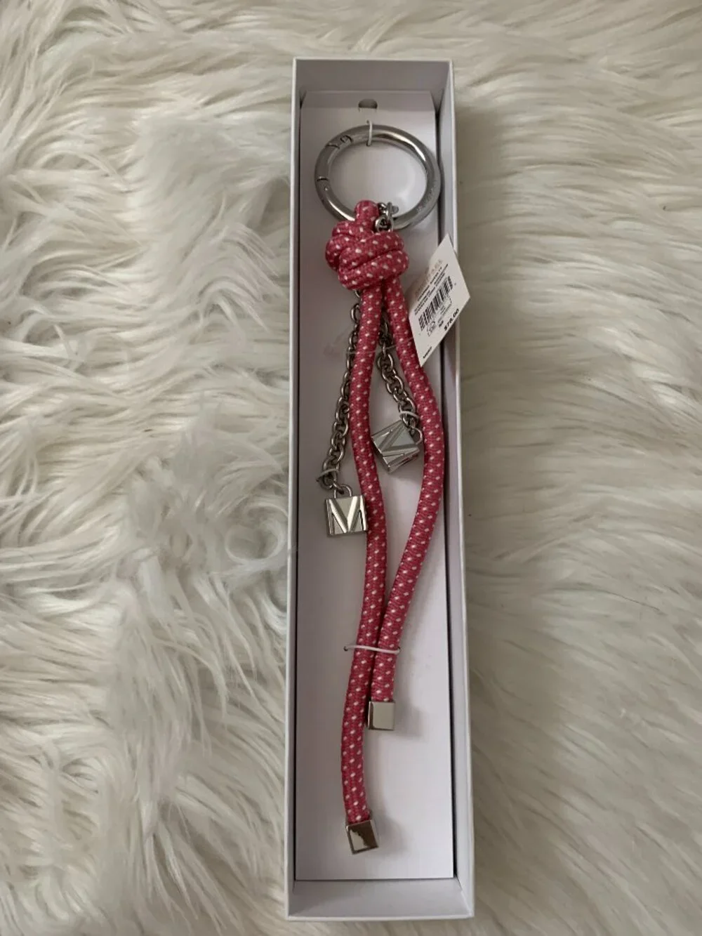 MICHAEL KORS Rosewood Speckled Knotted Cord Bag Charm with Silver Hardware